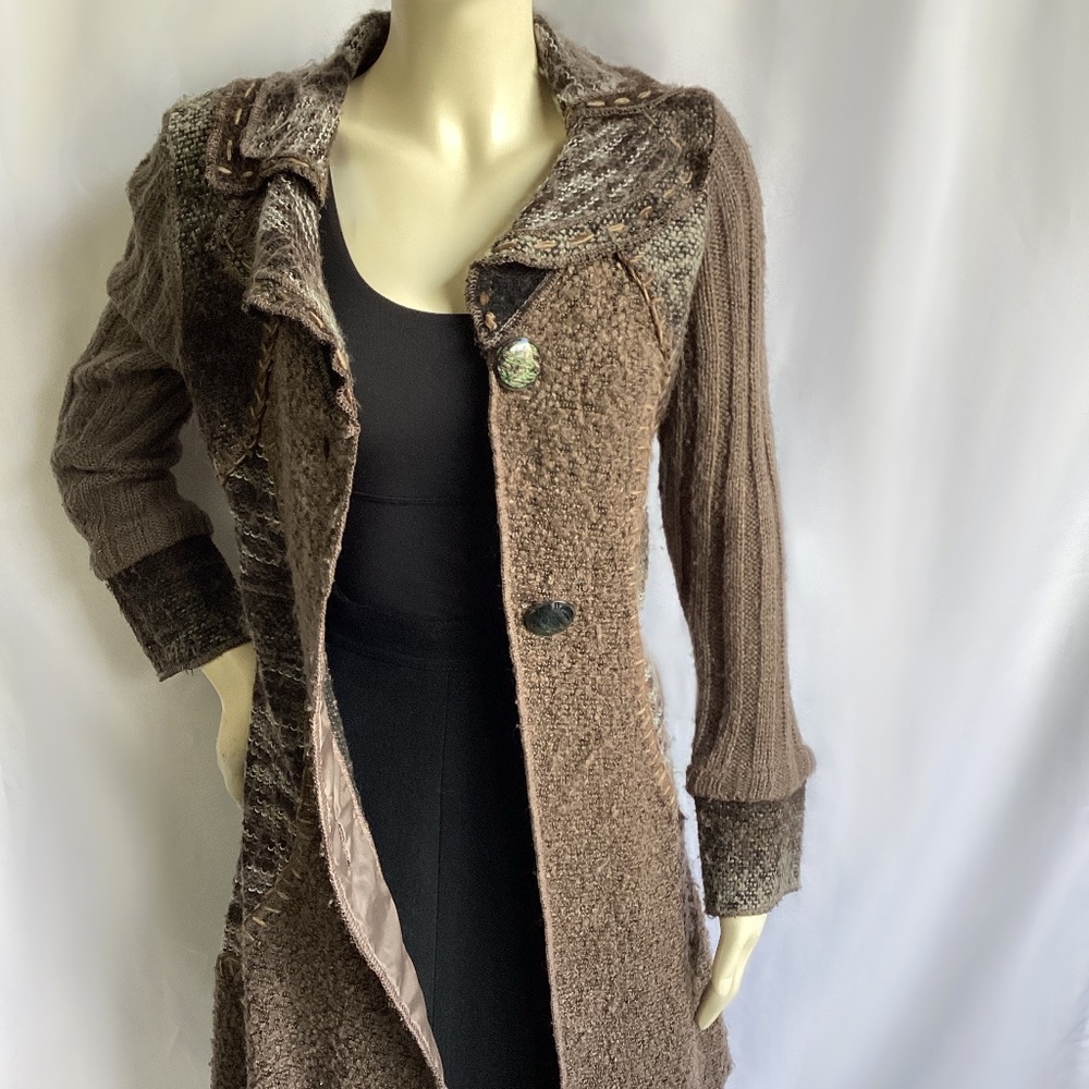 Sioni Taupe Multi-Textured Long Cardigan